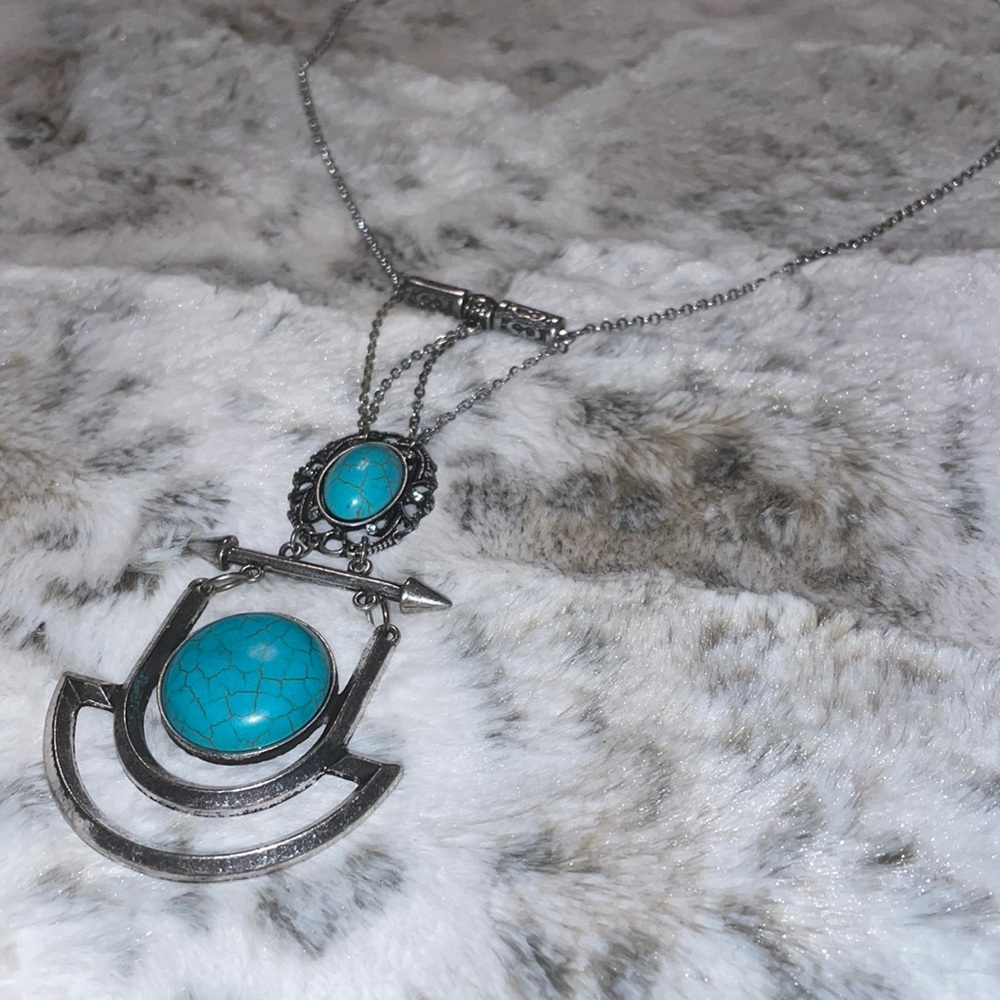 Long silver and turquoise necklace